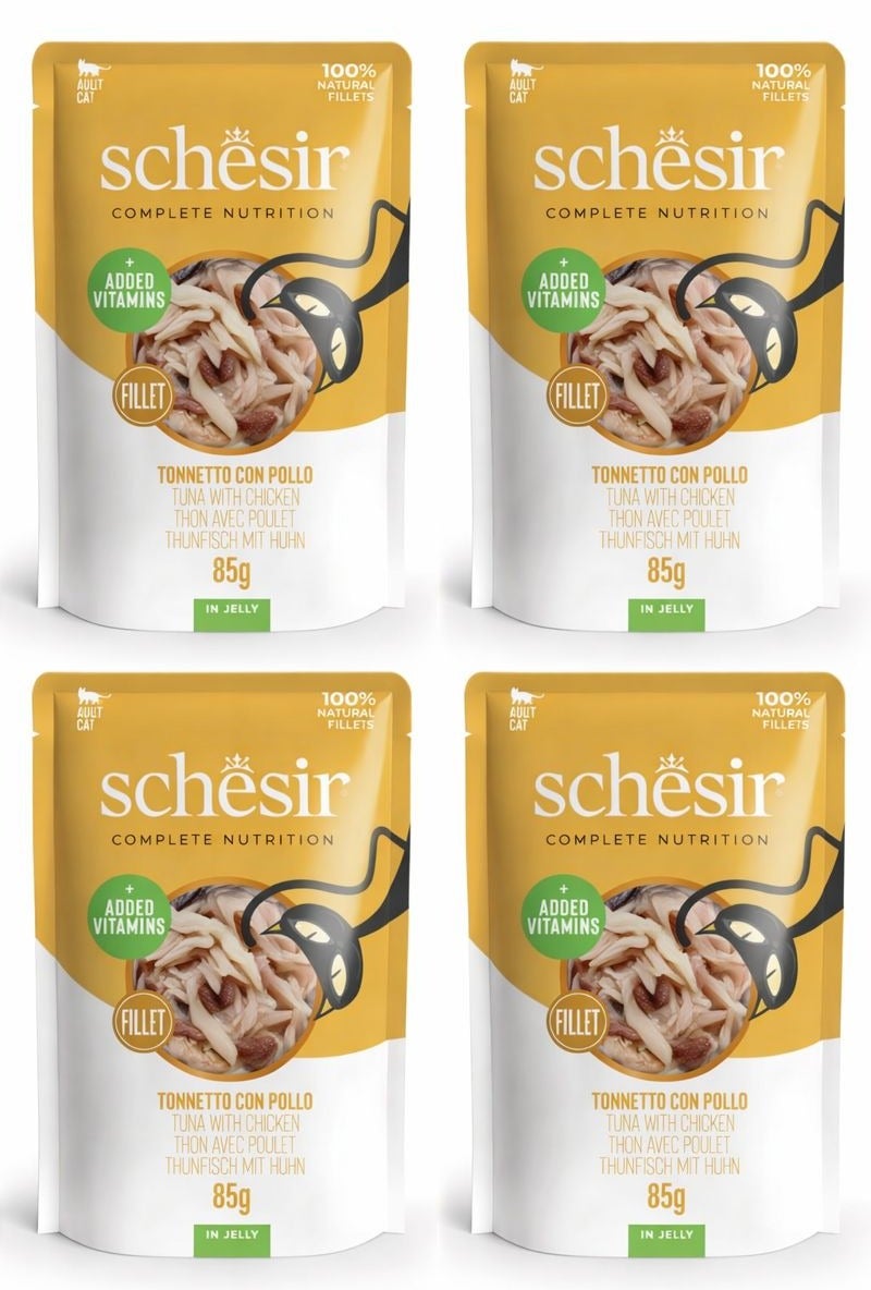 شيسر شيزير كومبليت نيوتريشن – تونة مع دجاج في الجيلي (أظرف) – طعام قطط رطب متكامل ومتوازن – مدعّم بالفيتامينات – 4 × 85 جم - Image 1